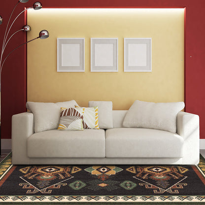 Skorter | Black Bedroom Rug Southwestern Tribal Pattern Area Rug Polyester Pet-Friendly Rug