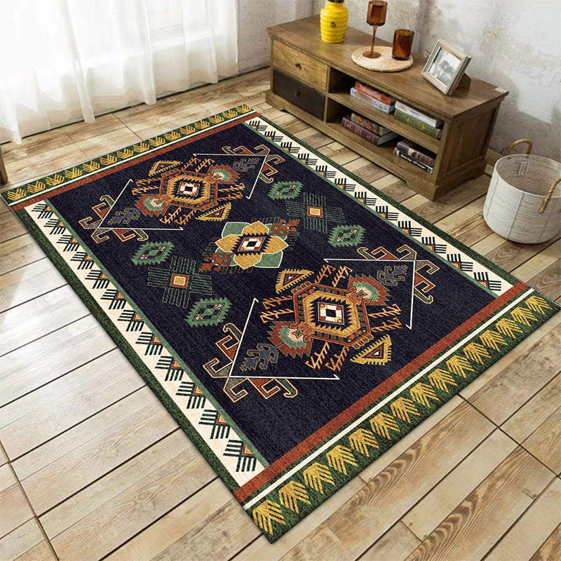 Skorter | Black Bedroom Rug Southwestern Tribal Pattern Area Rug Polyester Pet-Friendly Rug