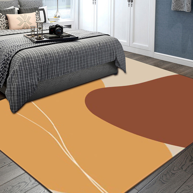Skorter | Brown Bedroom Carpet New Color Block Irregular Shape Line Pattern Carpet Polyester Non-Slip Back Carpet