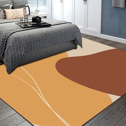 Skorter | Brown Bedroom Carpet New Color Block Irregular Shape Line Pattern Carpet Polyester Non-Slip Back Carpet