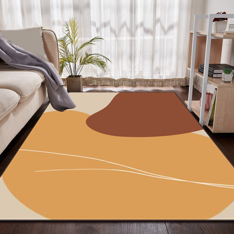 Skorter | Brown Bedroom Carpet New Color Block Irregular Shape Line Pattern Carpet Polyester Non-Slip Back Carpet