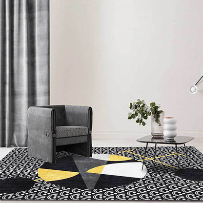 Skorter | Black modern carpet polyester abstract carpet machine washable non-slip backing carpet for the living room