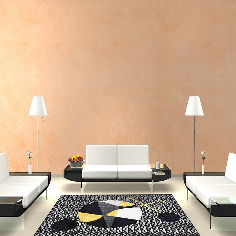 Skorter | Black modern carpet polyester abstract carpet machine washable non-slip backing carpet for the living room