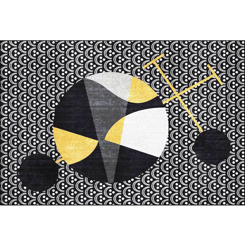 Skorter | Black modern carpet polyester abstract carpet machine washable non-slip backing carpet for the living room