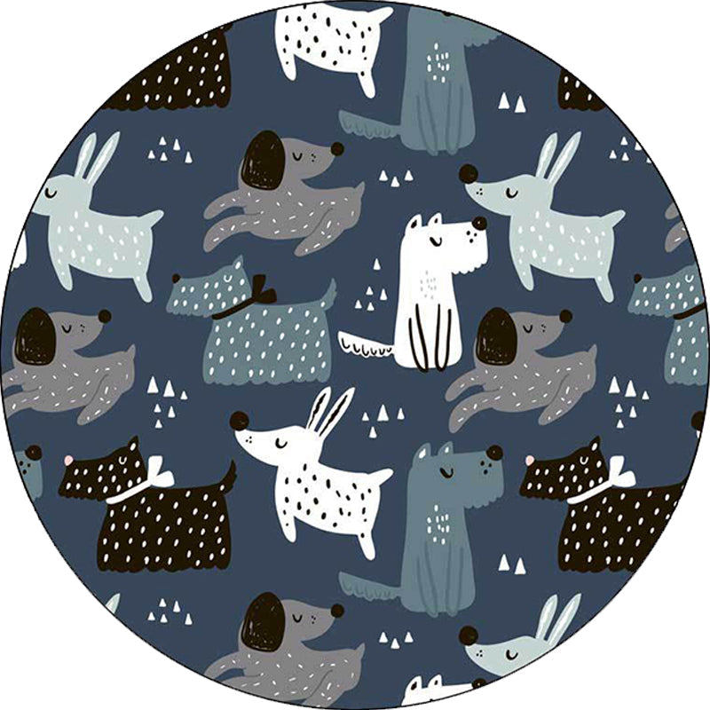 Skorter | Casual Kids Carpet in Blue Animal Rabbit Dog Pattern Carpet Polyester Stain Resistant Washable Carpet for the Children's Room