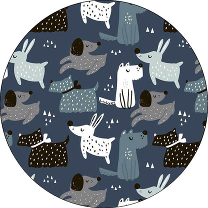 Skorter | Casual Kids Carpet in Blue Animal Rabbit Dog Pattern Carpet Polyester Stain Resistant Washable Carpet for the Children's Room