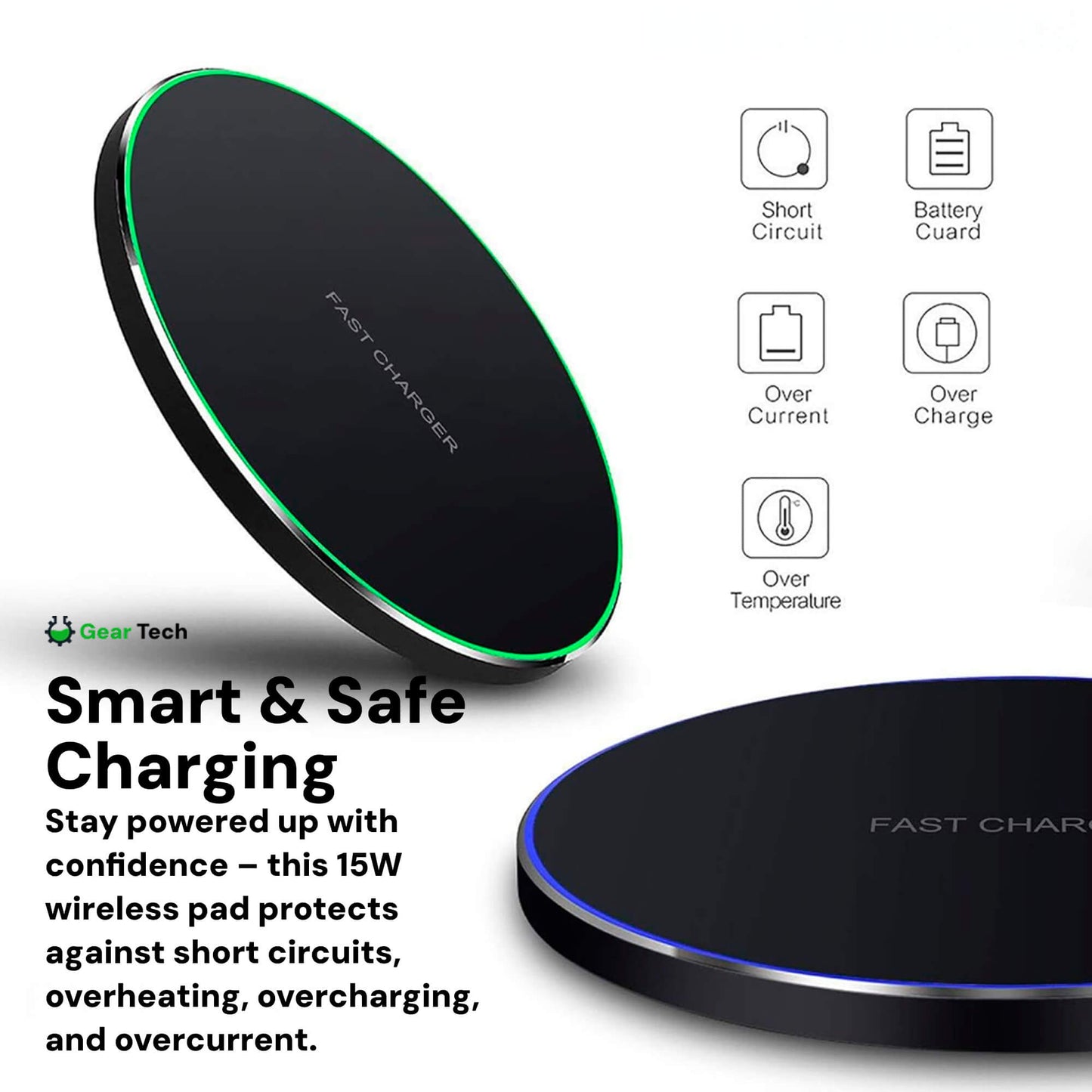 Skorter | 15W Wireless Charging Pad for iPhone & Android – Fast Wireless Charger Base with Sleek Design for Home & Office | Apple & Samsung Compatible