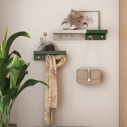 Skorter | Huxley Wall Shelf with Gold Hooks
