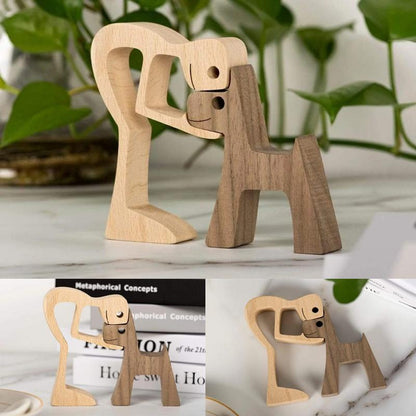skorter | Animal Lover Gifts Wood Sculpture Family & Puppy Woodcraft Table Ornaments