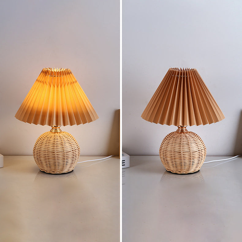 Skorter | RattaLume Nordic LED Table Lamp | Woven Rattan & Foldable Fabric Shade | Mood Light | Decor for the Bedroom