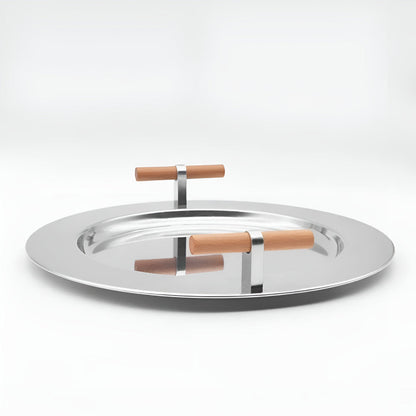 Skorter | Elegant Stainless Steel Round Tray with Wooden Handles