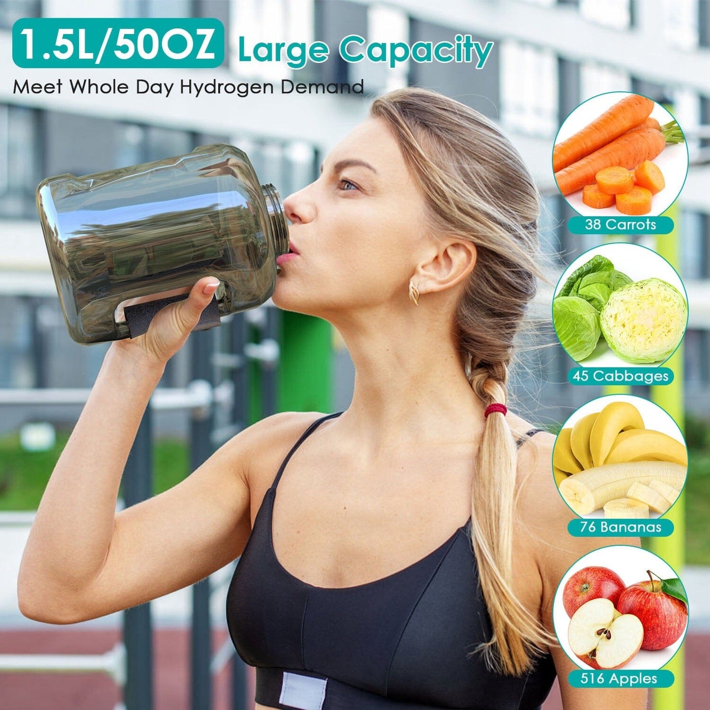 Skorter | 1.5L Large Capacity Portable Rechargeable Hydrogen Water Bottle 6 Min. Fast Electrolysis