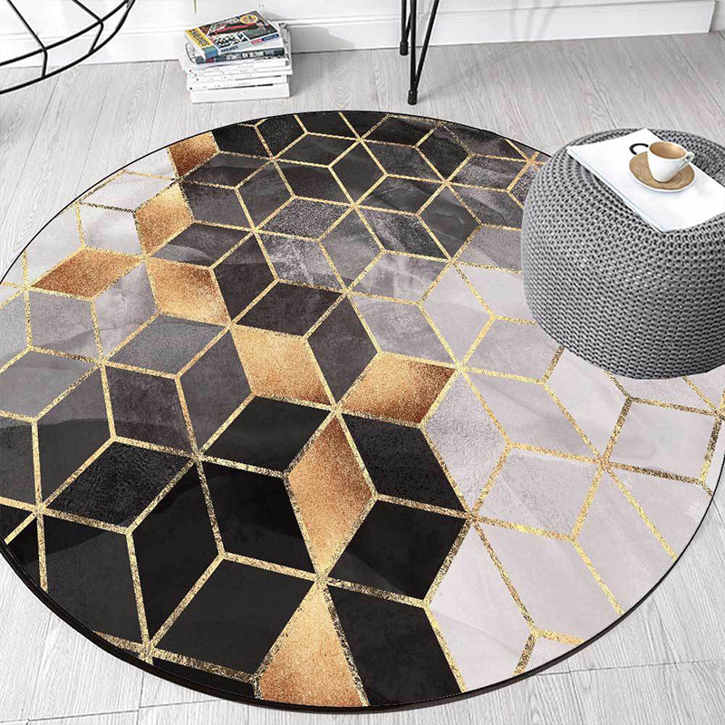 Skorter | Black and Gray Modern Rug Polyester Geometric Print Rug Washable Non-Slip Back Rug for Living Room