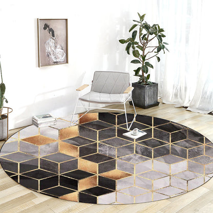 Skorter | Black and Gray Modern Rug Polyester Geometric Print Rug Washable Non-Slip Back Rug for Living Room