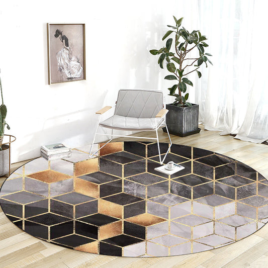 Skorter | Black and Gray Modern Rug Polyester Geometric Print Rug Washable Non-Slip Back Rug for Living Room