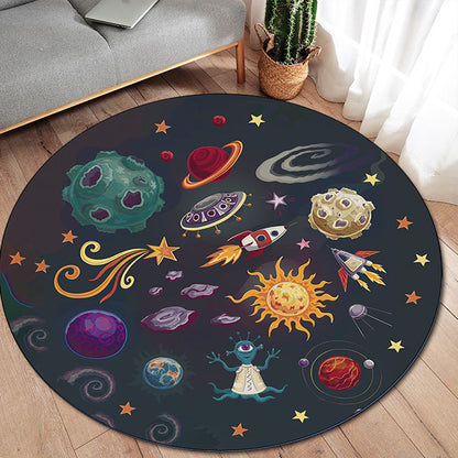Skorter | Children's room carpet in black space alien planet rocket print carpet polyester machine washable area rug
