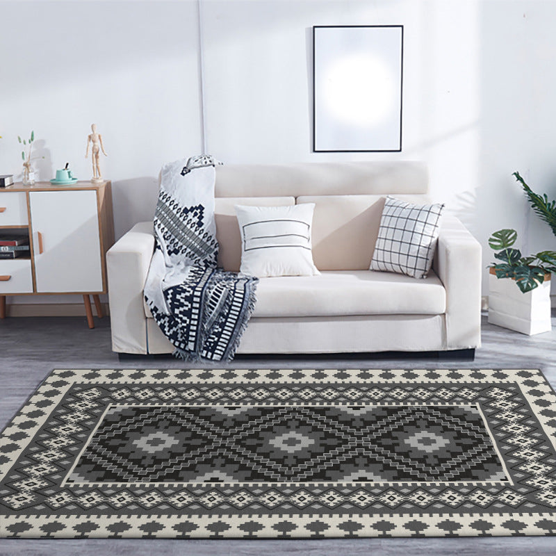 Skorter | American Tribal Print Rug Gray and Brown Polyester Rug Machine Washable Non-Slip Area Rug for the Living Room