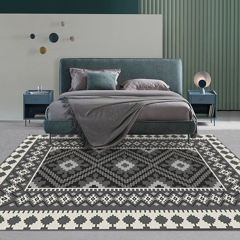 Skorter | American Tribal Print Rug Gray and Brown Polyester Rug Machine Washable Non-Slip Area Rug for the Living Room