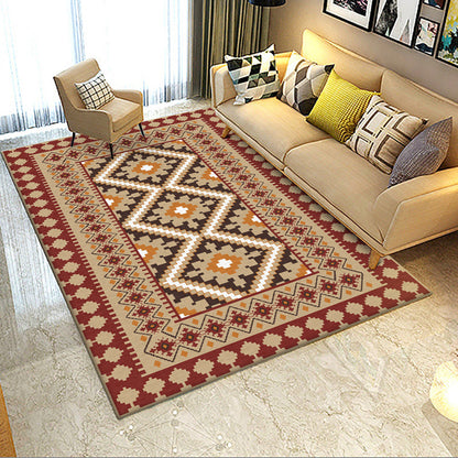 Skorter | American Tribal Print Rug Gray and Brown Polyester Rug Machine Washable Non-Slip Area Rug for the Living Room
