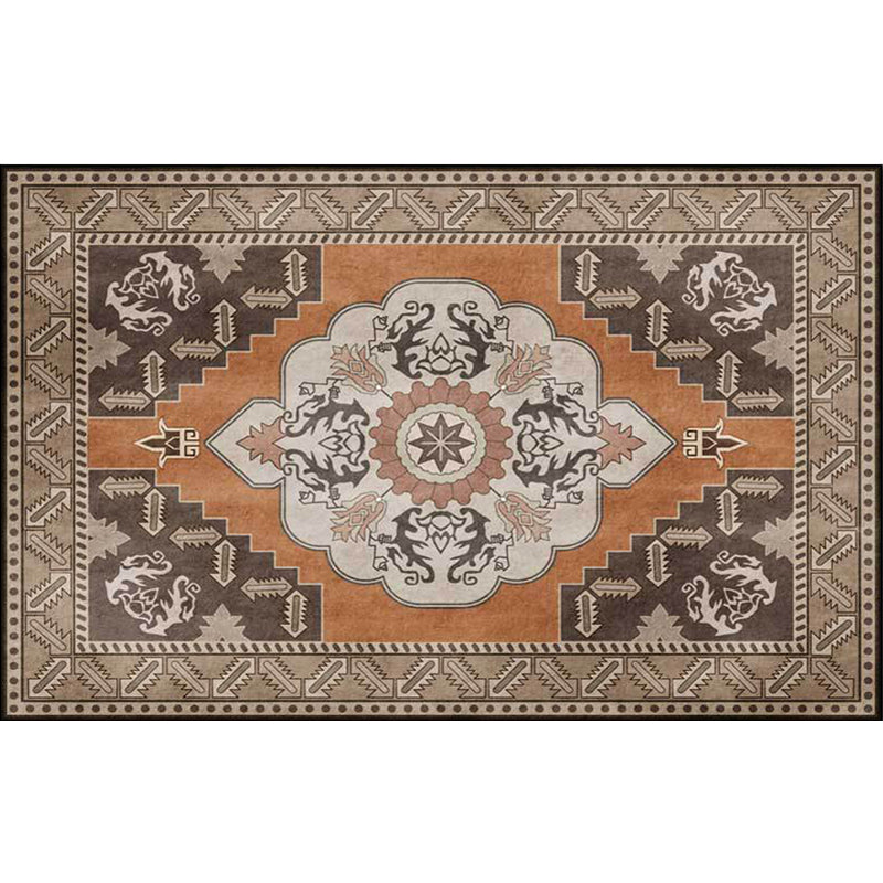 Skorter | Brown Persian carpet polyester medallion and floral pattern carpet washable non-slip backing carpet for the living room