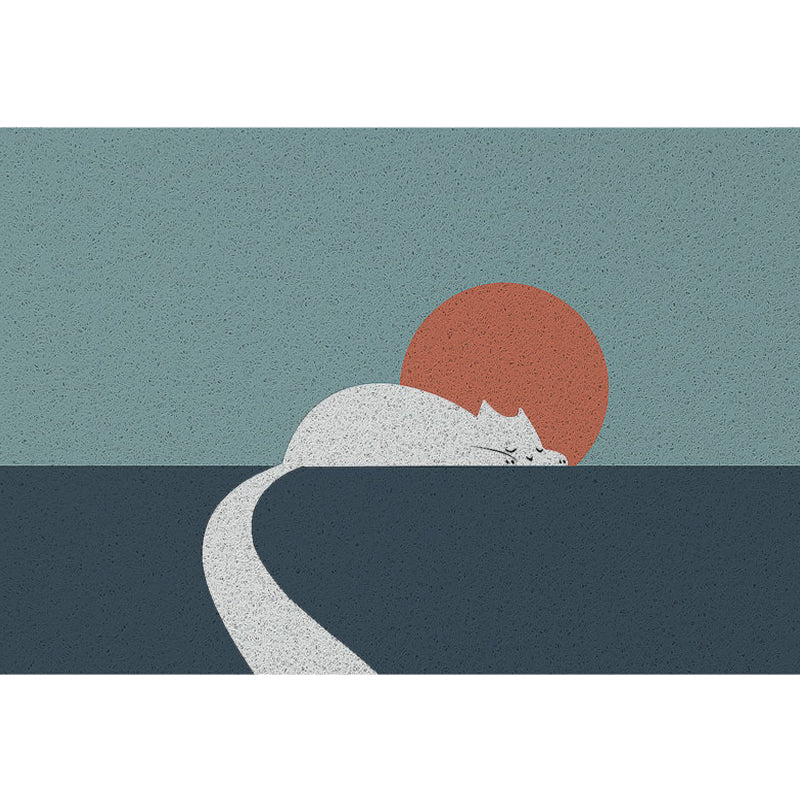 Skorter | Beautiful cat pattern rug with sun green children's rug vinyl washable non-slip area rug for the children's room