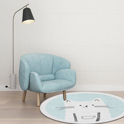 Skorter | Children's mats with cat pattern Light Blue Polyester rug Washable Non-slip mat Rug for living room decoration