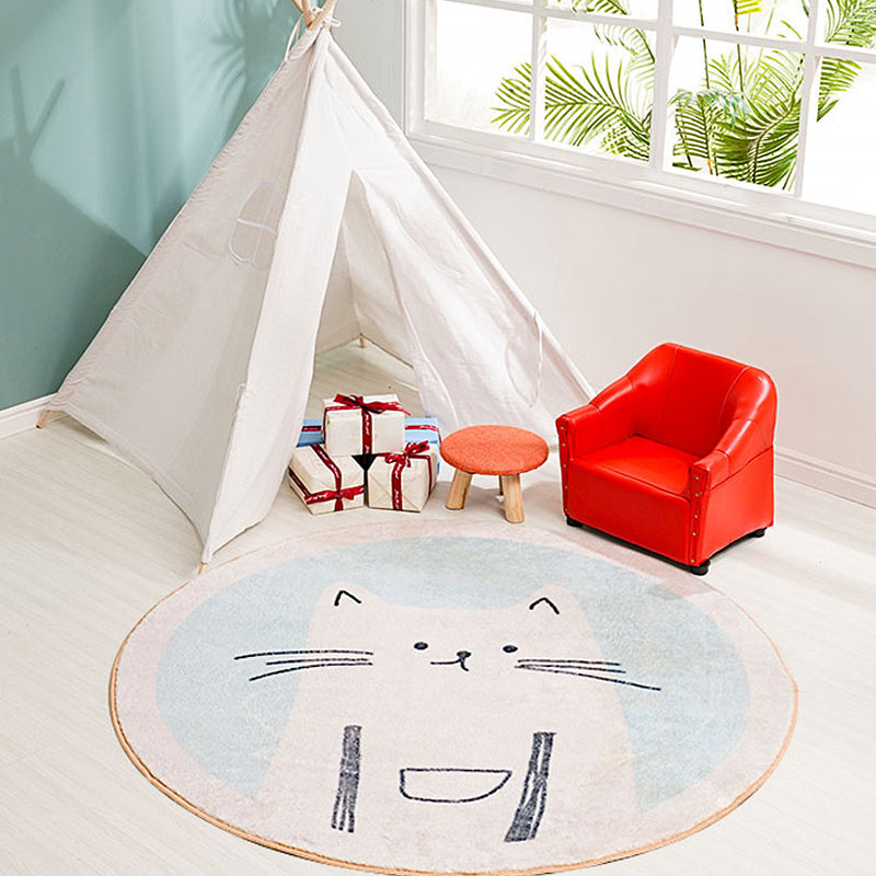 Skorter | Children's mats with cat pattern Light Blue Polyester rug Washable Non-slip mat Rug for living room decoration