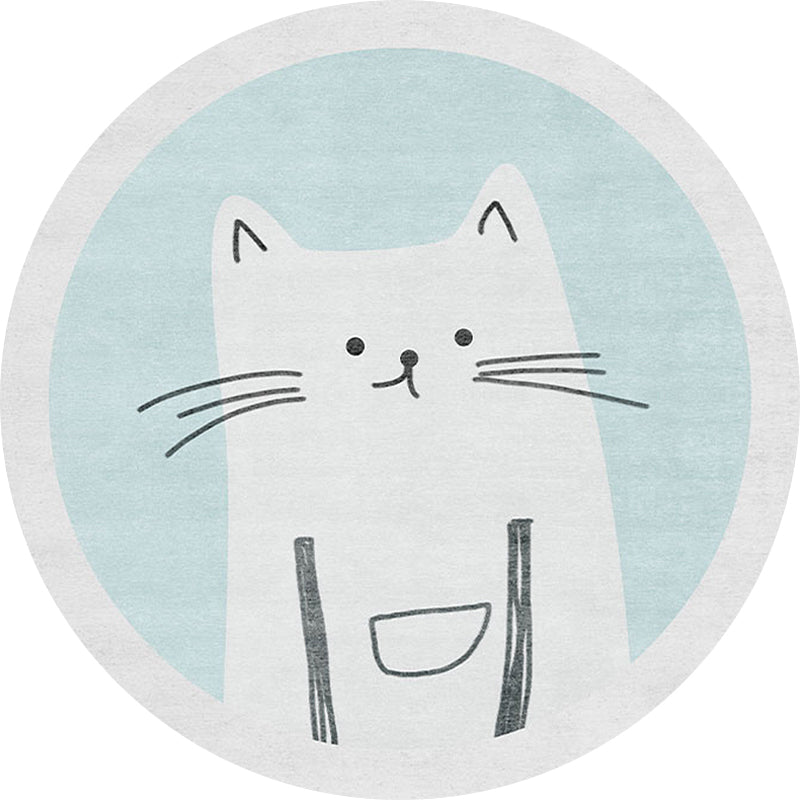 Skorter | Children's mats with cat pattern Light Blue Polyester rug Washable Non-slip mat Rug for living room decoration