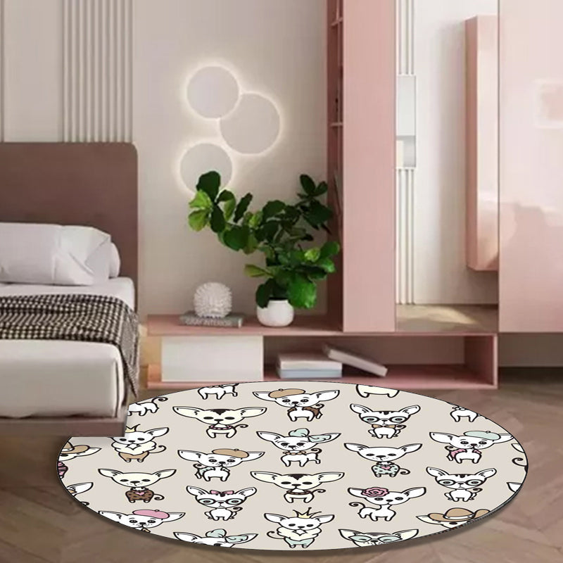 Skorter | Casual Kids Rug in Brown Animal Dog Pattern Rug Polyester Machine Washable Non-Slip Rug for the Children's Room