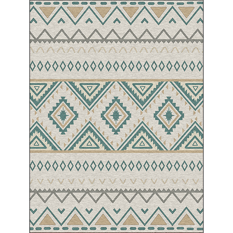 Skorter | Americana Geometric Print Rug Green Polyester Rug Machine Washable Non-Slip Rug for Living Room