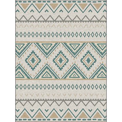 Skorter | Americana Geometric Print Rug Green Polyester Rug Machine Washable Non-Slip Rug for Living Room