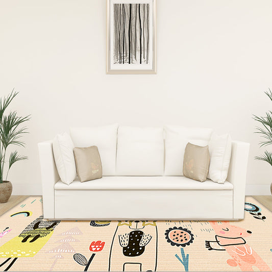 Skorter | Beautiful Cartoon Pattern Rug Apricot Kids Rug Polyester Washable Non-Slip Area Rug for the Kids' Room