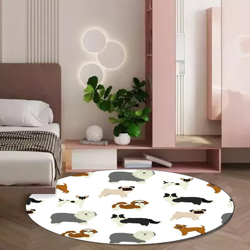 Skorter | Beautiful children's rug in white with animal dog pattern Rug Polyester Washable Stain-resistant rug for the children's room
