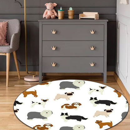 Skorter | Beautiful children's rug in white with animal dog pattern Rug Polyester Washable Stain-resistant rug for the children's room