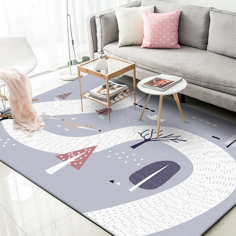 Skorter | Children's Room Rug in Gray Cars & Roads Fox Tree Print Rug Polyester Stain-Resistant Area Rug