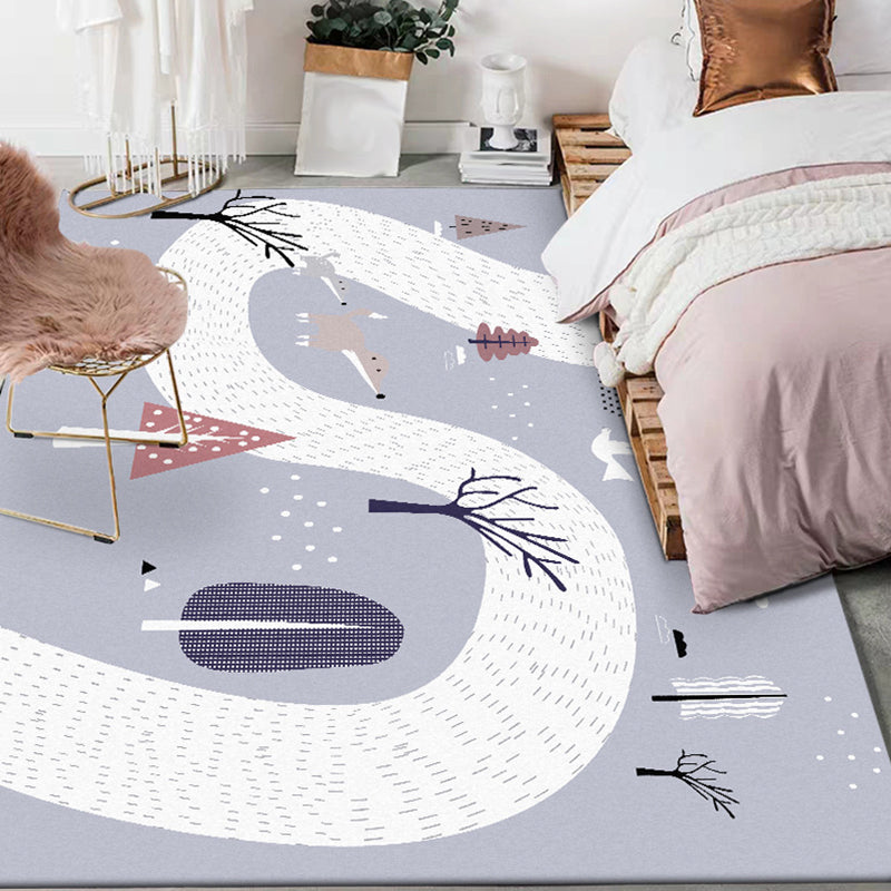 Skorter | Children's Room Rug in Gray Cars & Roads Fox Tree Print Rug Polyester Stain-Resistant Area Rug