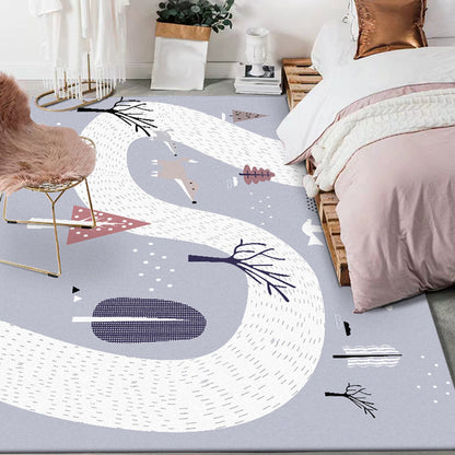 Skorter | Children's Room Rug in Gray Cars & Roads Fox Tree Print Rug Polyester Stain-Resistant Area Rug