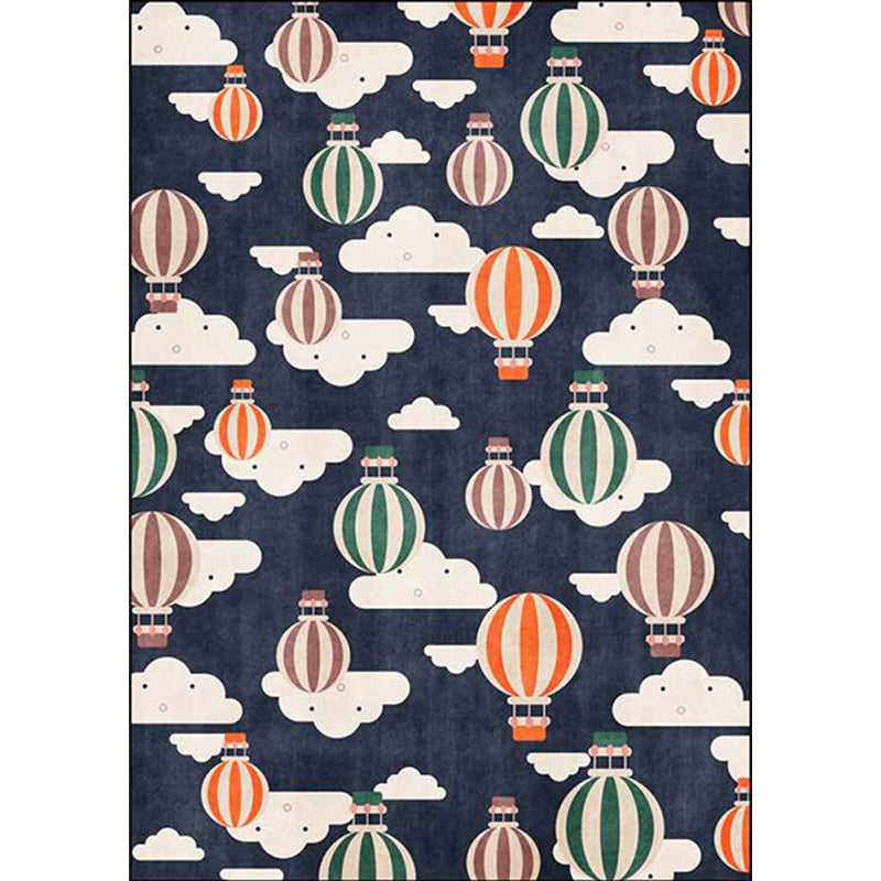 Skorter | Blue Children's Room Rug Children's Fairy Tale Hot Air Balloon Cloud Pattern Rug Polyester Machine Washable Rug