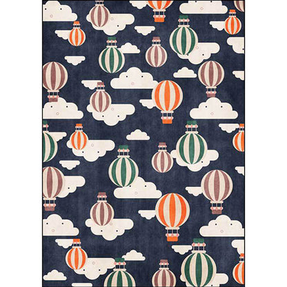 Skorter | Blue Children's Room Rug Children's Fairy Tale Hot Air Balloon Cloud Pattern Rug Polyester Machine Washable Rug