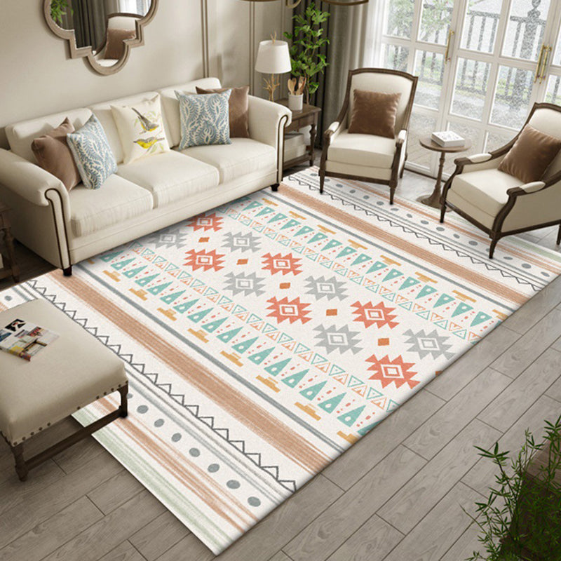 Skorter | Americana Geometric Print Rug Beige Polyester Rug Machine Washable Non-Slip Rug for the Living Room