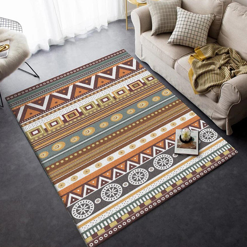Skorter | Brown Tribal Rug Polyester Geometric and Striped Pattern Rug Washable Non-Slip Back Rug for Living Room
