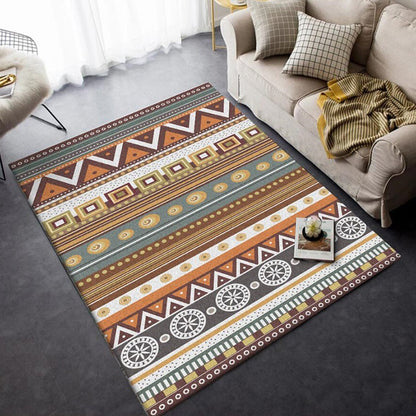 Skorter | Brown Tribal Rug Polyester Geometric and Striped Pattern Rug Washable Non-Slip Back Rug for Living Room
