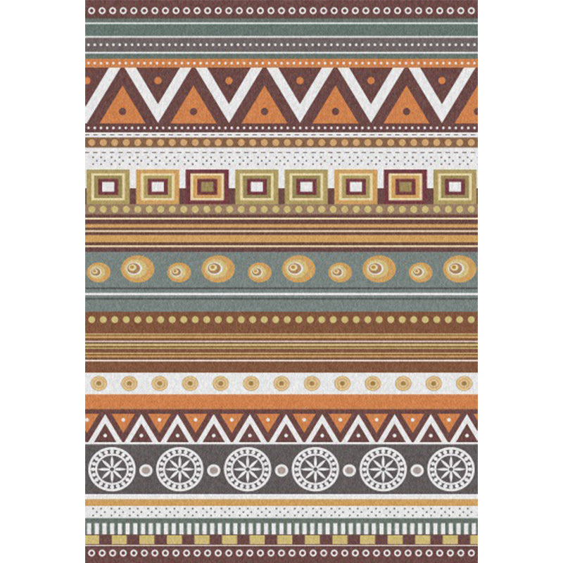 Skorter | Brown Tribal Rug Polyester Geometric and Striped Pattern Rug Washable Non-Slip Back Rug for Living Room