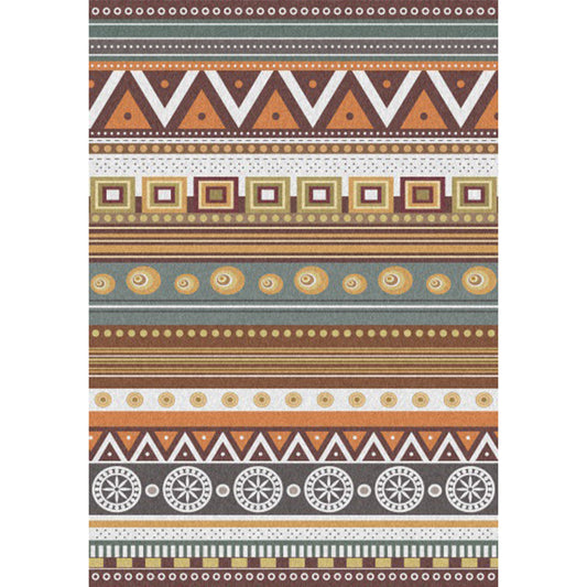 Skorter | Brown Tribal Rug Polyester Geometric and Striped Pattern Rug Washable Non-Slip Back Rug for Living Room