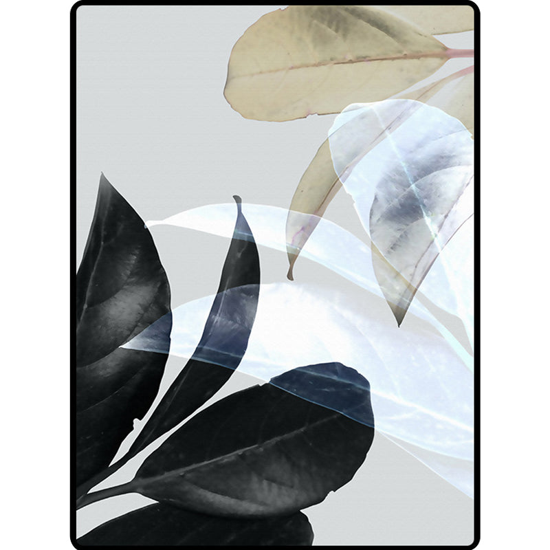 Skorter | Black and White Oriental Carpet Polyester Leaf Pattern Carpet Washable Non-Slip Backing Rug for Living Room