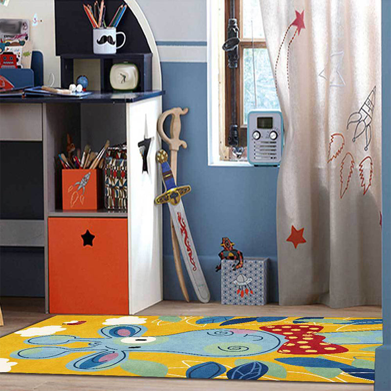 Skorter | Children's Bedroom Rug in Blue and Yellow Animal Giraffe Cloud Leaf Print Rug Polyester Washable Rug