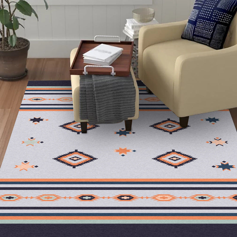 Skorter | Black and gray tribal rug polyester geometric and striped pattern washable rug non-slip backing rug for living room