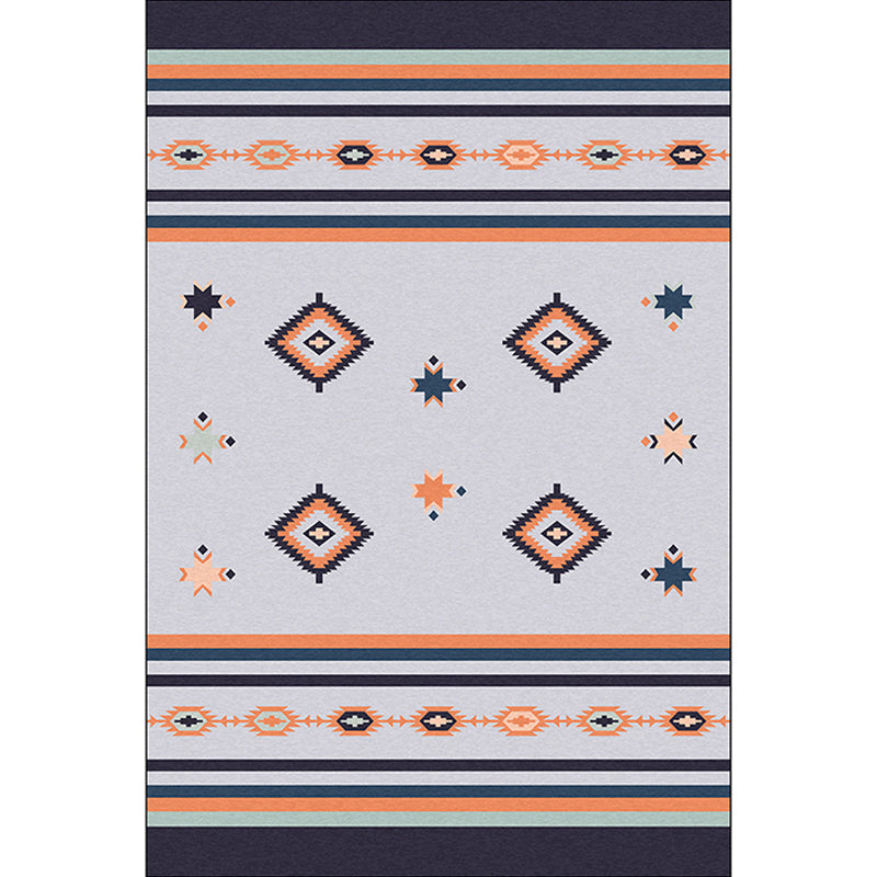 Skorter | Black and gray tribal rug polyester geometric and striped pattern washable rug non-slip backing rug for living room