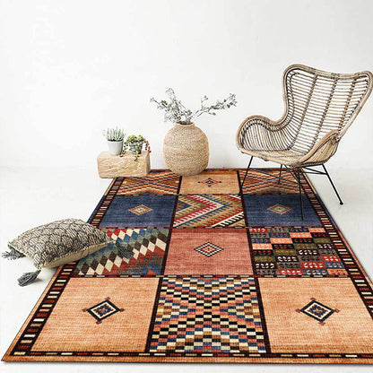 Skorter | American tribal check pattern rug brown polyester rug machine washable non-slip rug for living room