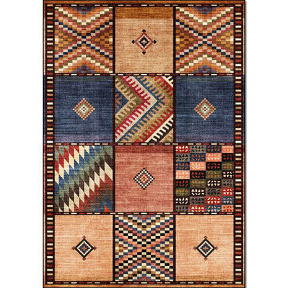 Skorter | American tribal check pattern rug brown polyester rug machine washable non-slip rug for living room